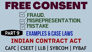 Fraud  Misrepresentation  Mistake  Free Consent  Indian Contract Act  Caselaws  Example [upl. by Ettenay788]