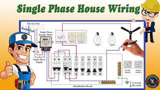 Single Phase House Wiring Diagram  Energy Meter  Single Phase DB Wiring [upl. by Ahsimak]