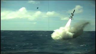 Navy Attack Submarine Strikes Decommissioned Ship with AntiShip Missile Torpedo [upl. by Egroej]