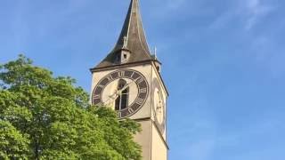 Church bells ringing at St Peter Church of Zürich Switzerland [upl. by Odnavres]