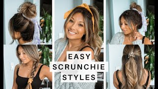 7 EASY  CUTE SCRUNCHIE HAIRSTYLES  Hair Tutorial [upl. by Ruyam637]