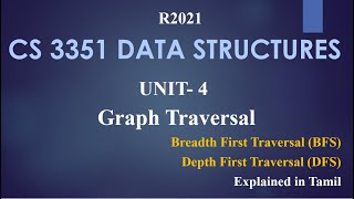 CS 3351 DATA STRUCTURES  UNIT 4 Graph Traversal Methods in Tamil [upl. by Scully372]